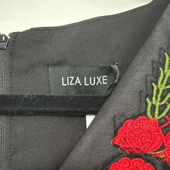 Lela Luxe Black Mini Dress with Red Floral Design - Picture 2 of 6